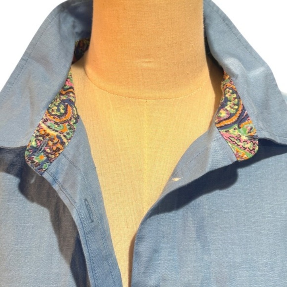 Lauren Ralph Lauren Womens Linen Blend Button Down Sleeve Shirt Blue Large 2X - Picture 2 of 11